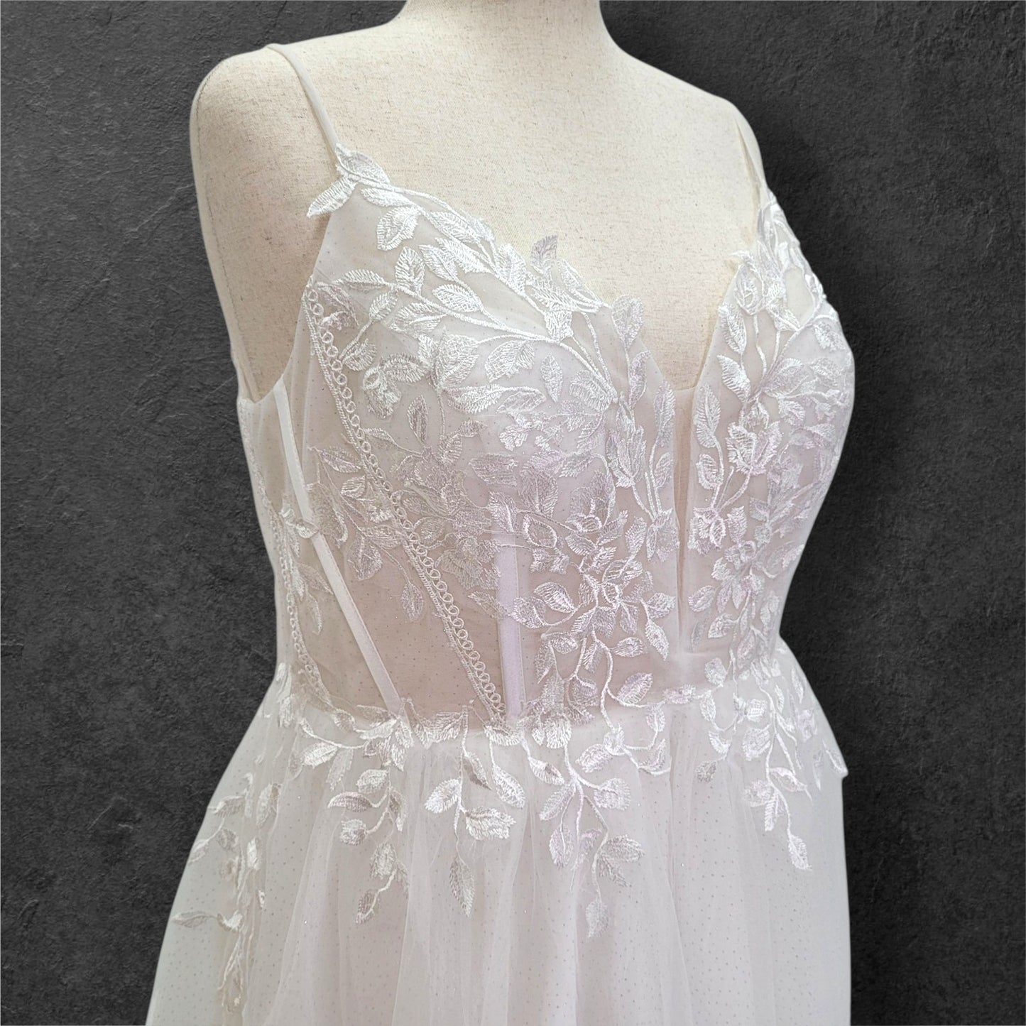 Tulle A Line Wedding Dress with Low Back and Sparkle Throughout