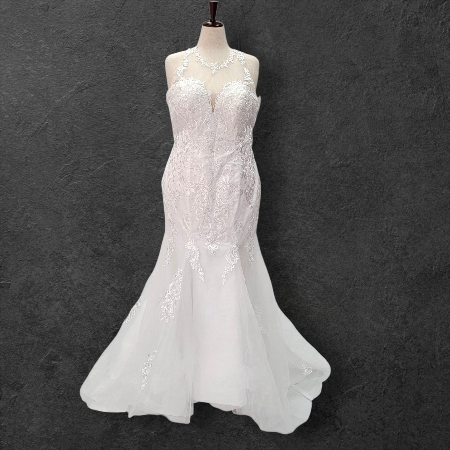 Halter Style Sleeveless Fit n Flair Wedding Dress with Sheer Mesh Back