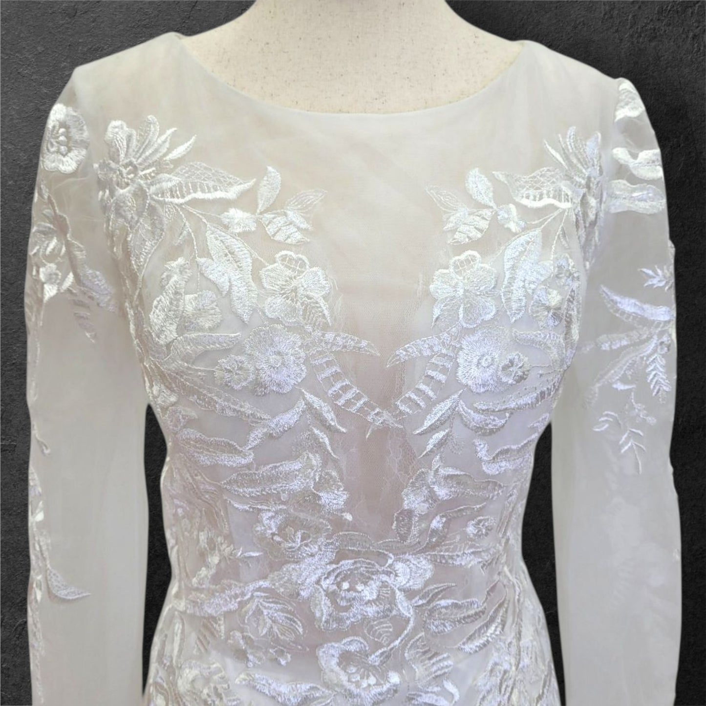 Trumpet Style Wedding Dress with Train and Fitted Long Sleeves