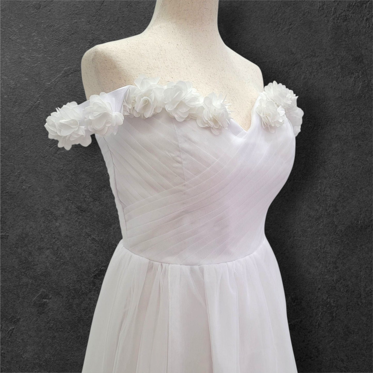 Tulle Wedding Dress with Floral Neckline and Sleeves with Corset back