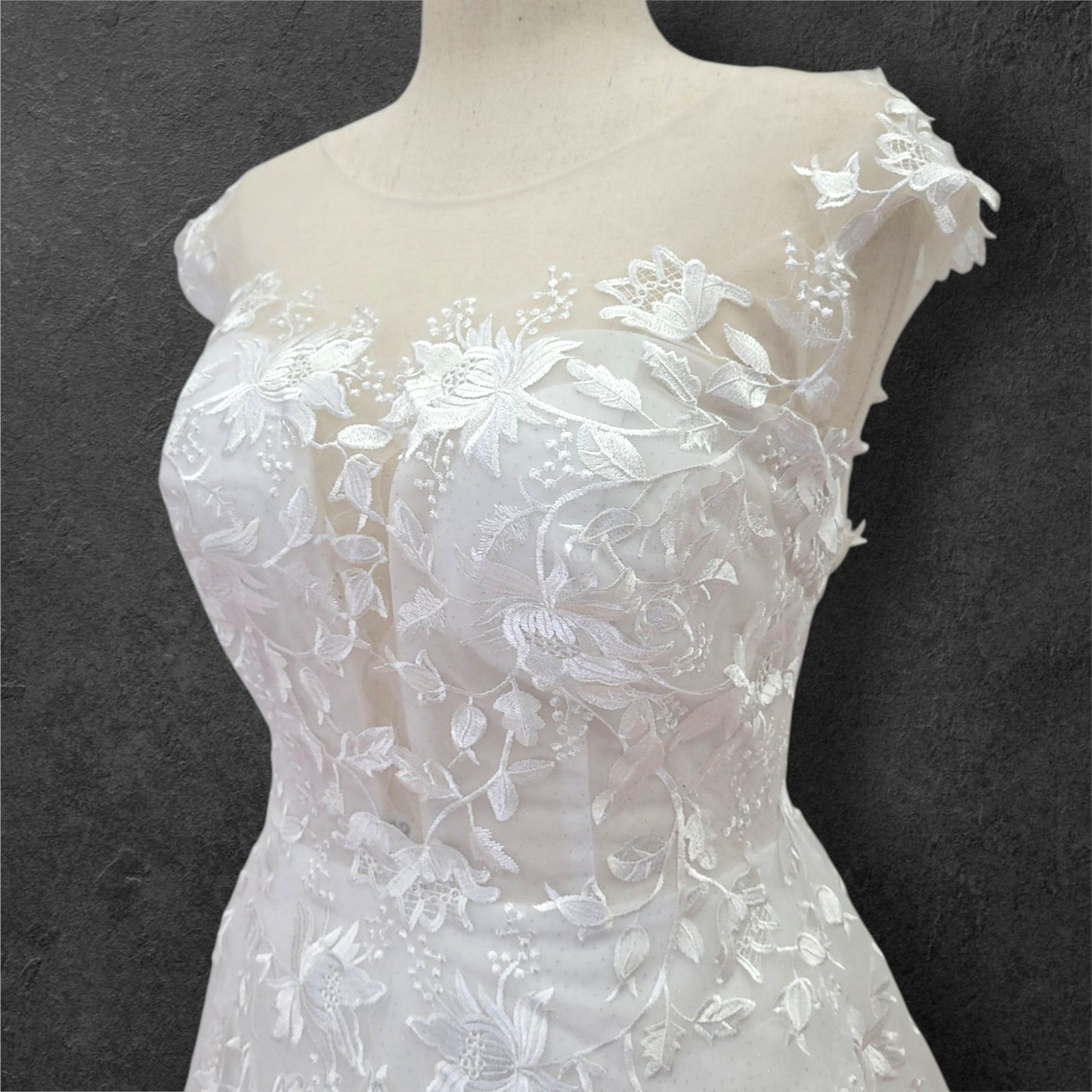 Cap Sleeve Wedding Dress with Floral Embroidery on Sparkle Fabric