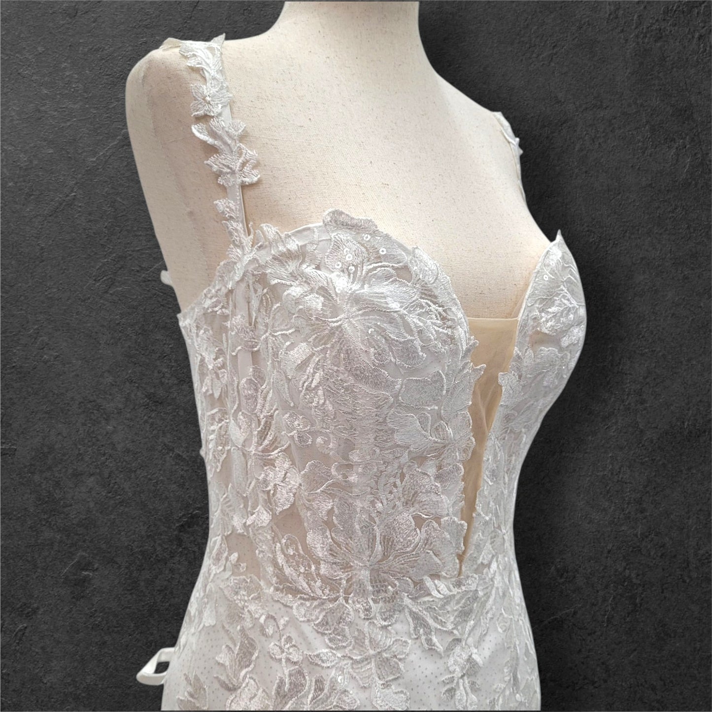 Trumpet Style Wedding Dress with Floral Appliques and Corset Back