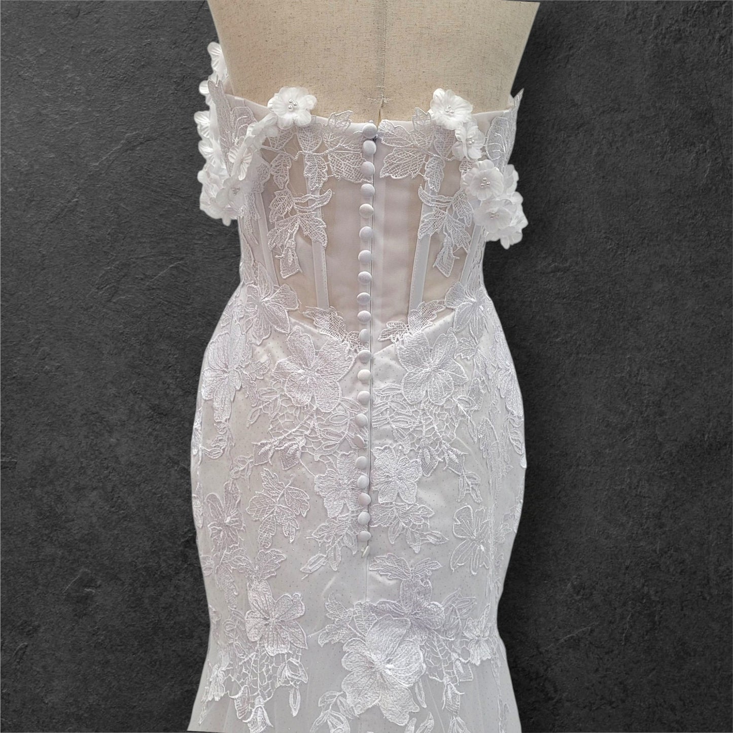 Fit n Flair Style Wedding Dress with Plunging V Neck and Train