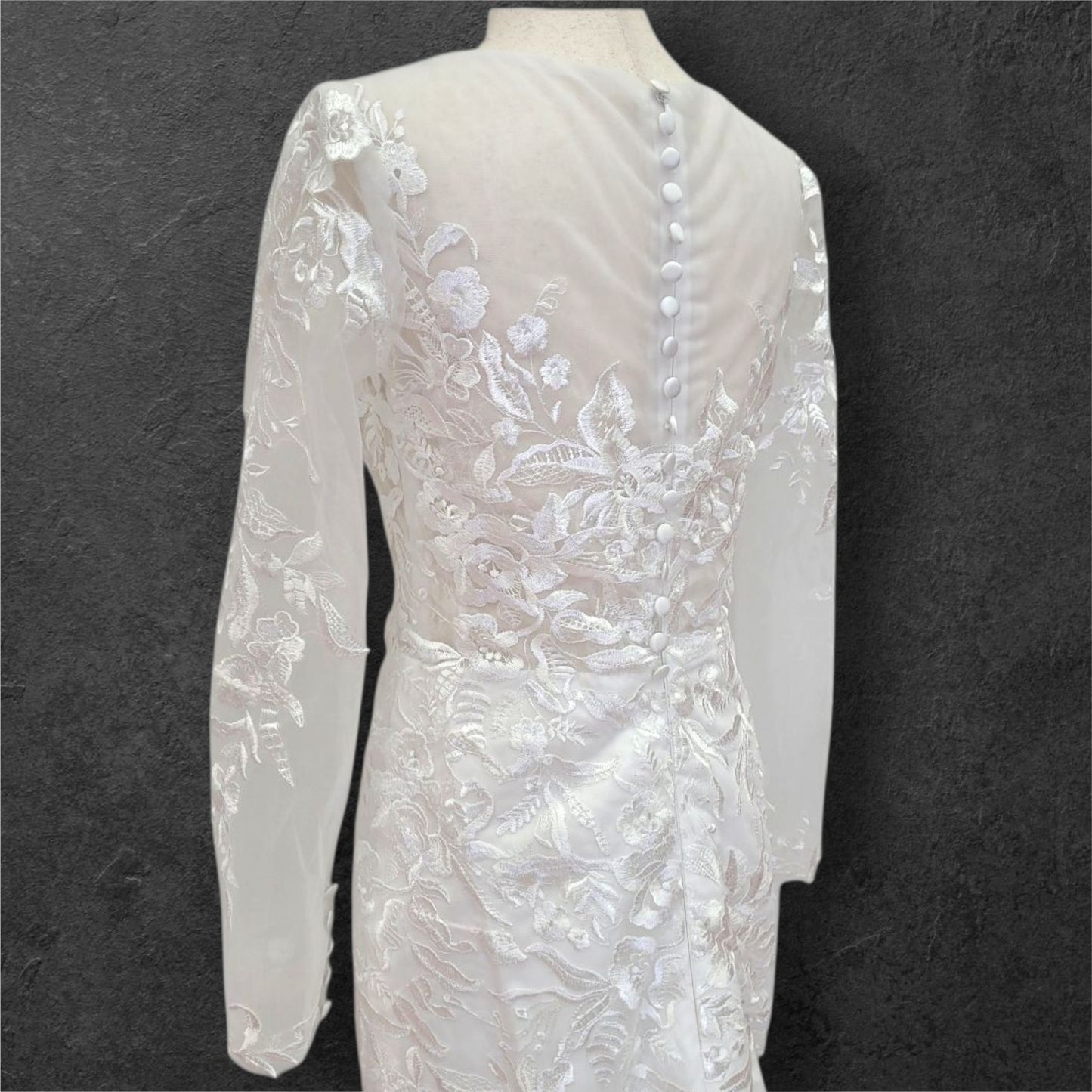 Trumpet Style Wedding Dress with Train and Fitted Long Sleeves