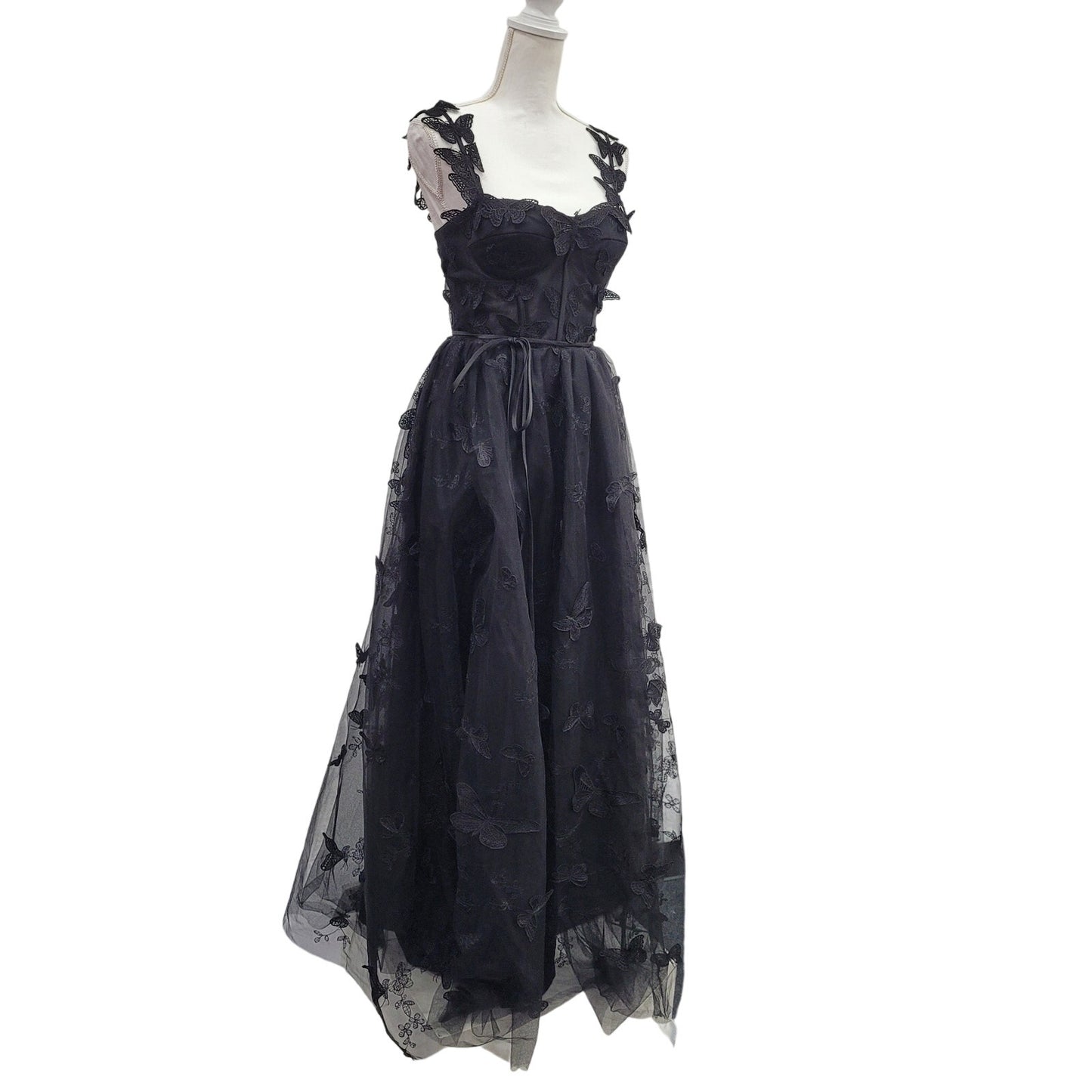 Women's Black Butterfly Dress with Corset Back