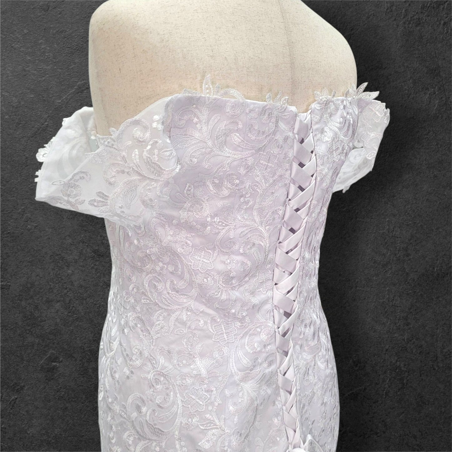 Trumpet Style Wedding Dress with Off Shoulder Sleeves and Corset Back