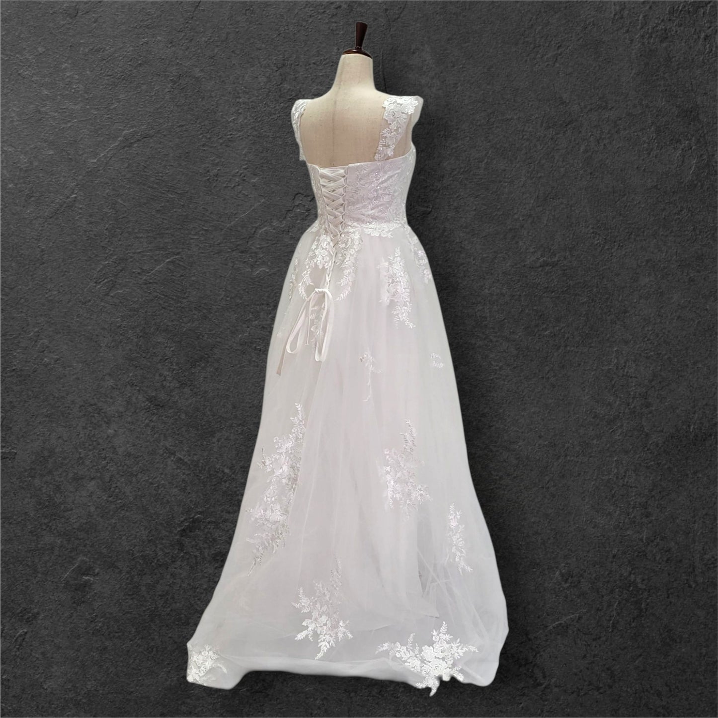 A Line Tulle Wedding Dress with Floral Appliques and Corset Back