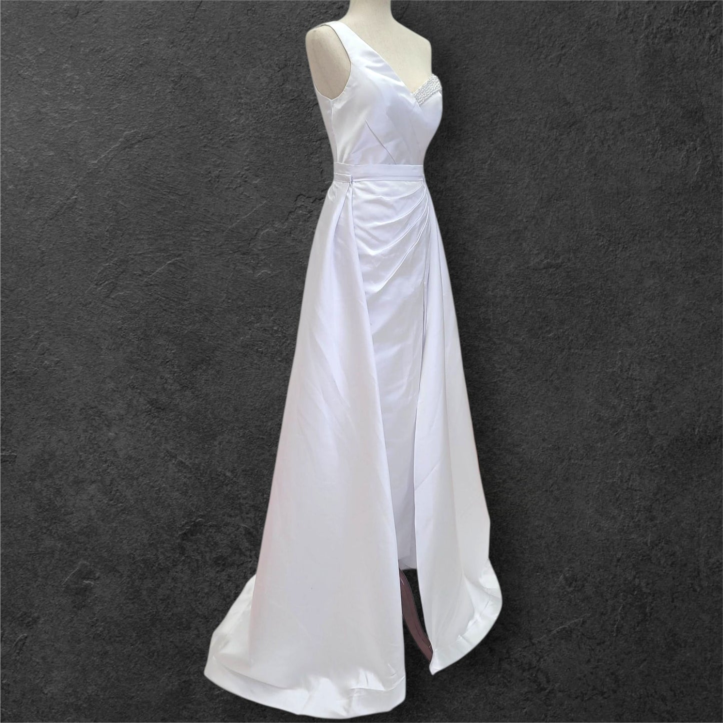 One Shoulder Satin Wedding Dress with Detachable Skirt