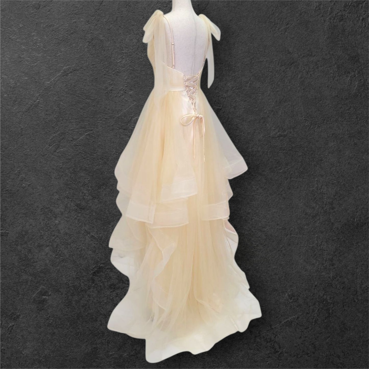 Champagne Tulle Ballgown Wedding Dress with Multi-Layered Skirt