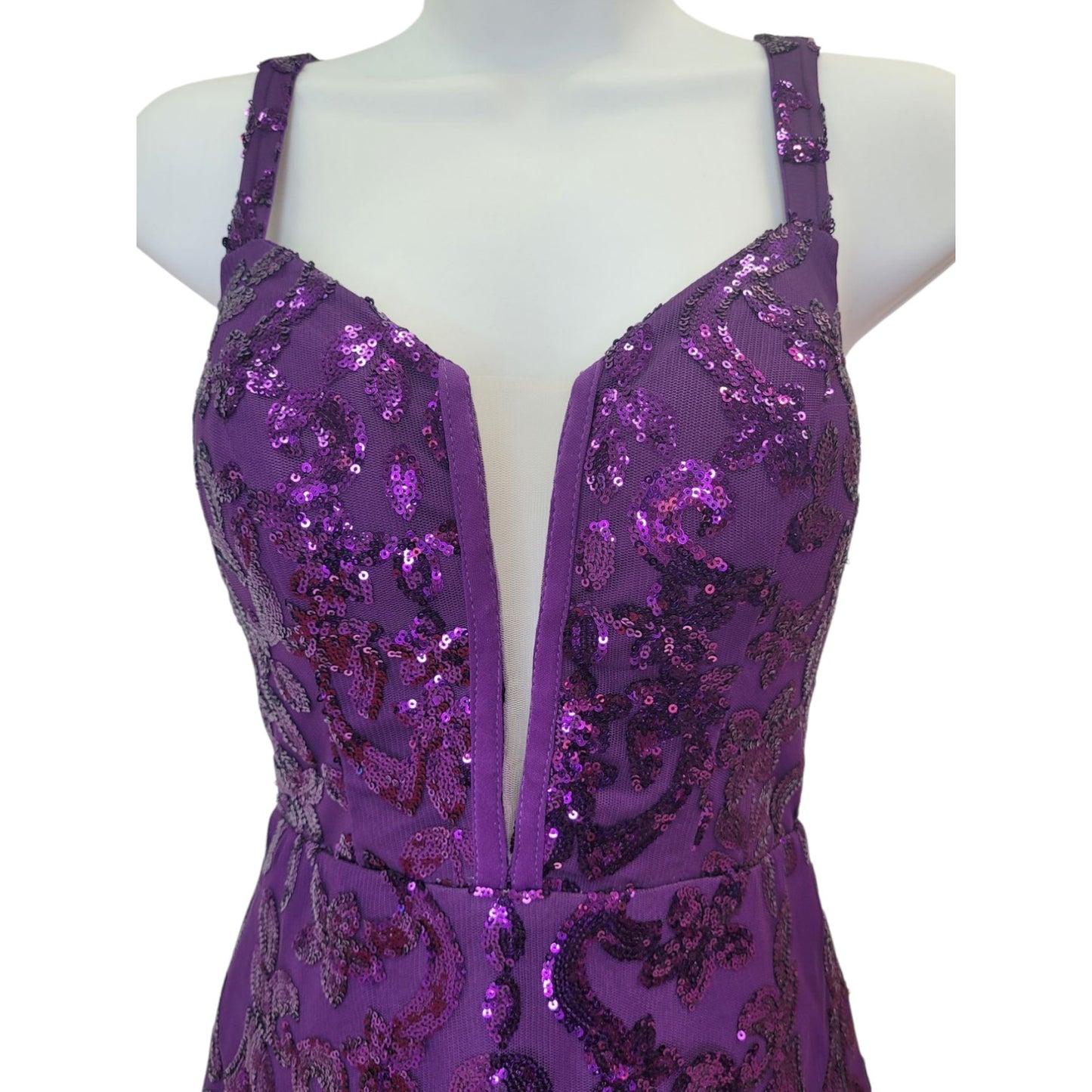 Women's Short Purple Sequin Patterned Dress