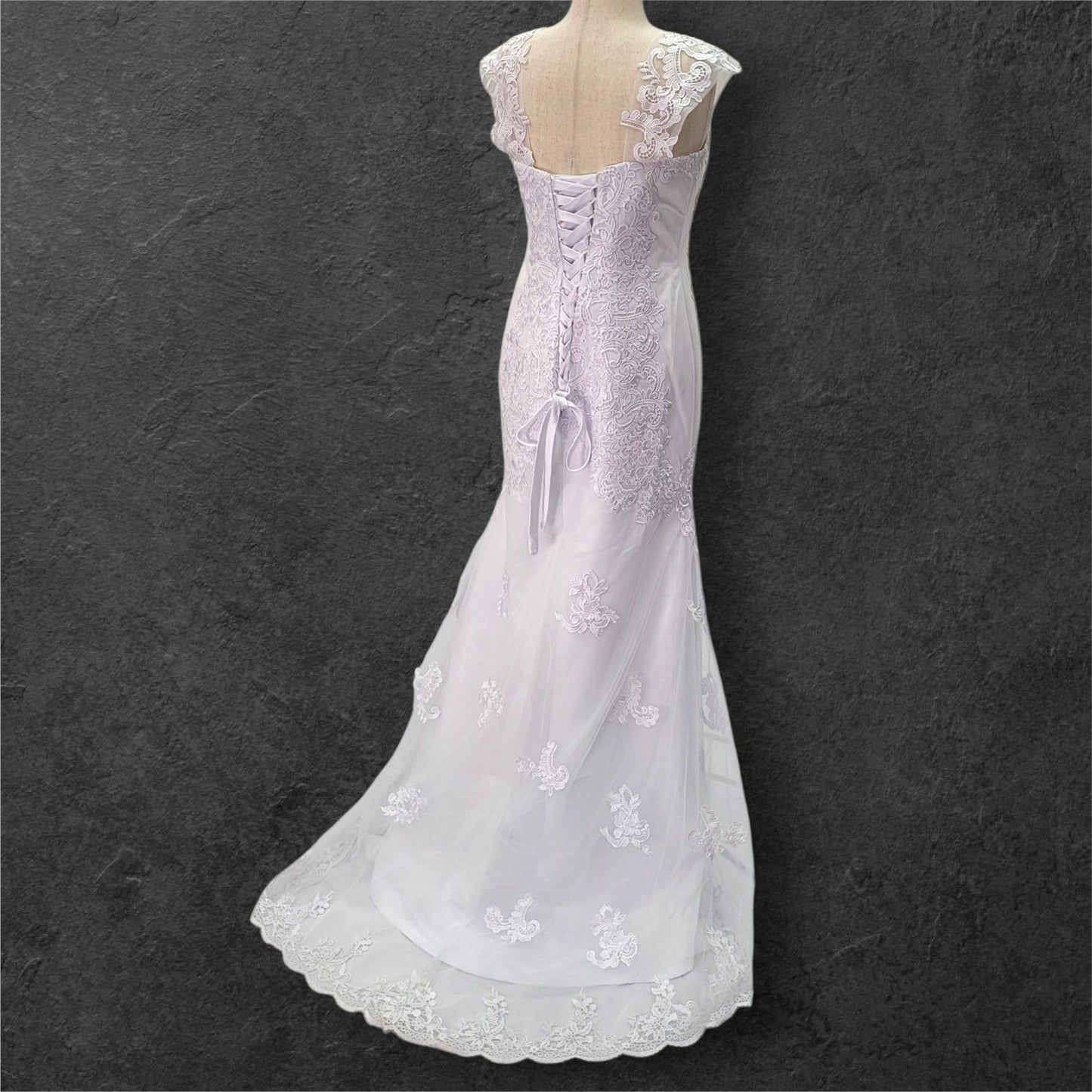 Fit n Flair Wedding Dress with Deep Sweetheart Neckline and Wide Sleeves