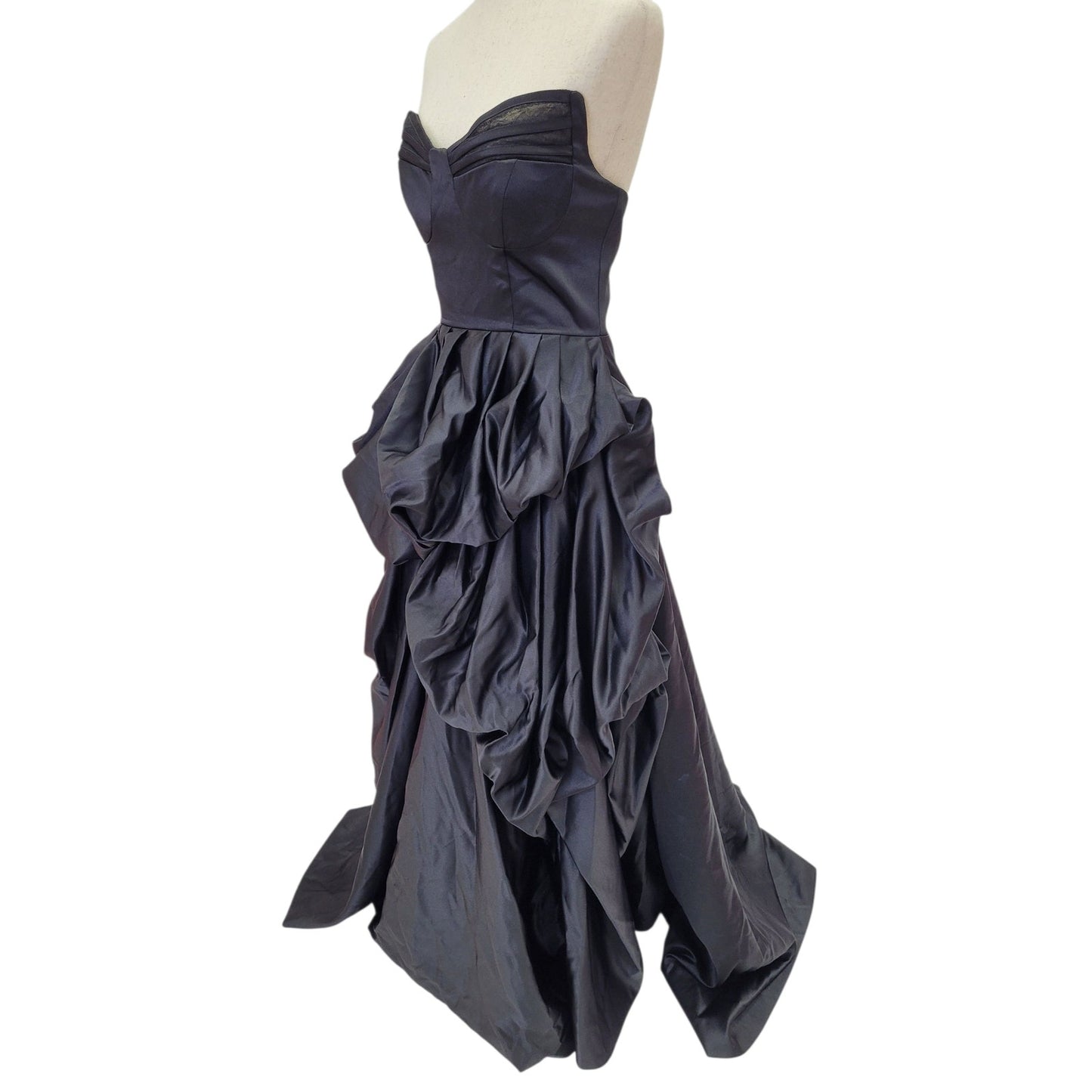 Stunning Strapless Black Satin Ball Gown with Pickups
