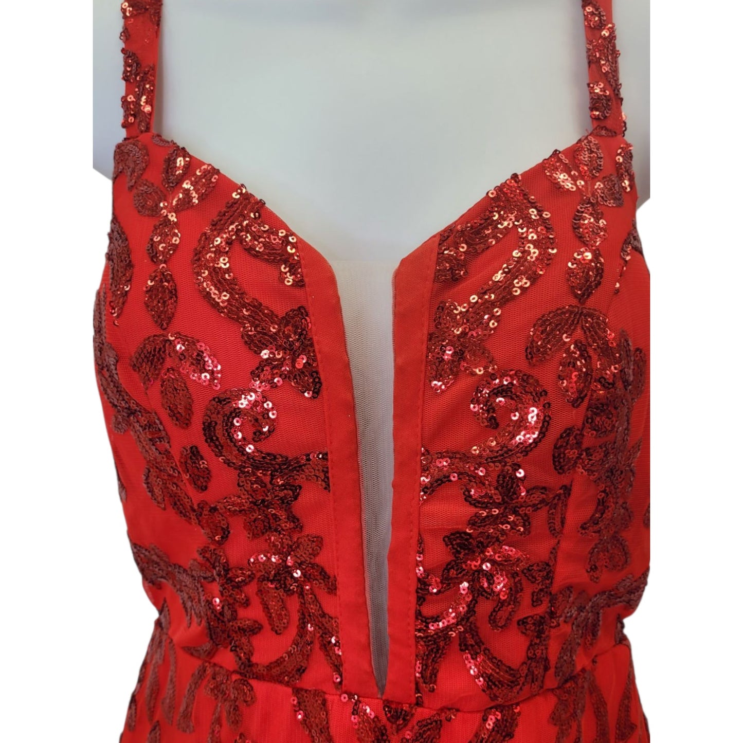 Women's Short Red Sequin Patterned Dress