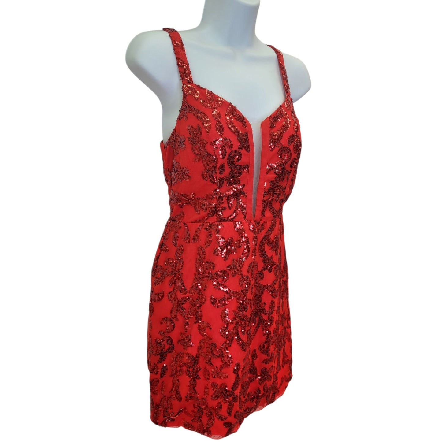 Women's Short Red Sequin Patterned Dress