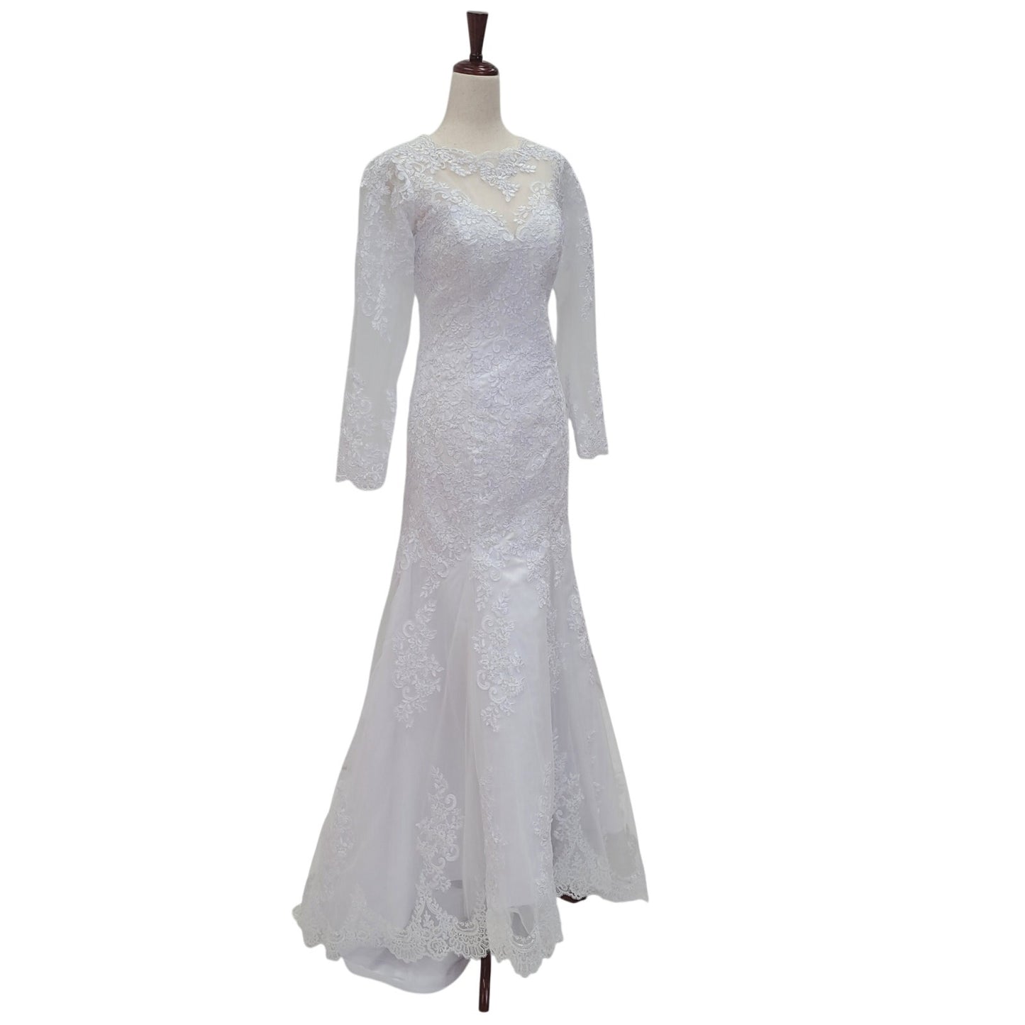 Long Sleeve Trumpet Style High Neckline Wedding Dress