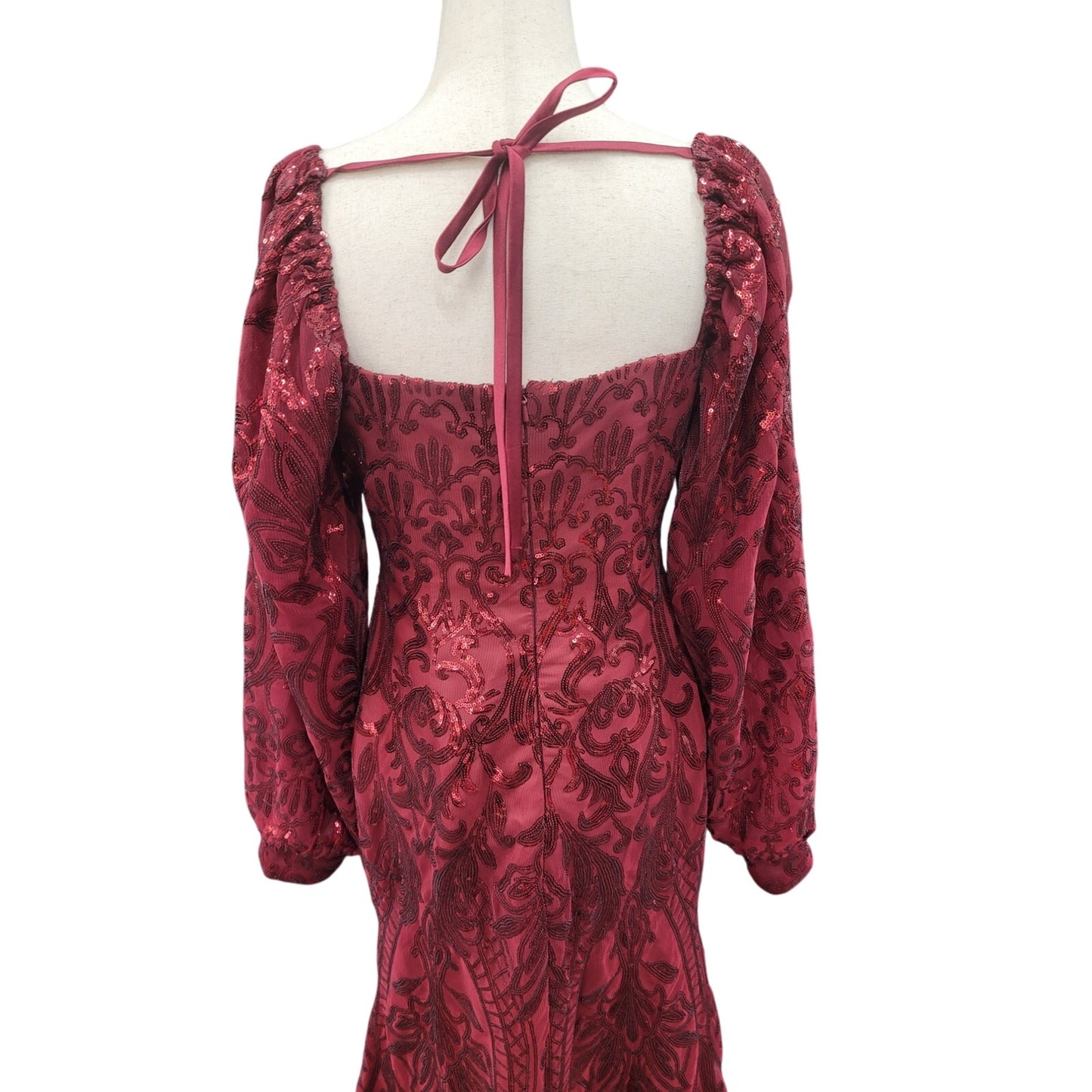Long Sleeved Patterned Sequin Gown