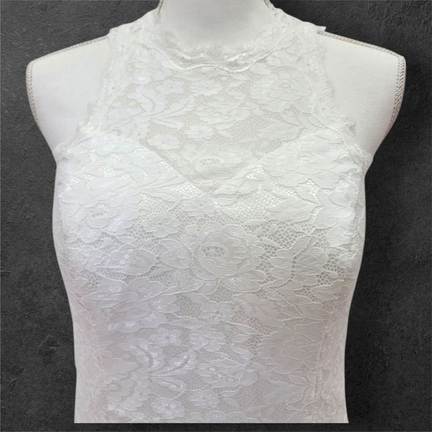 Lace Open Back Wedding Dress with High Neckline