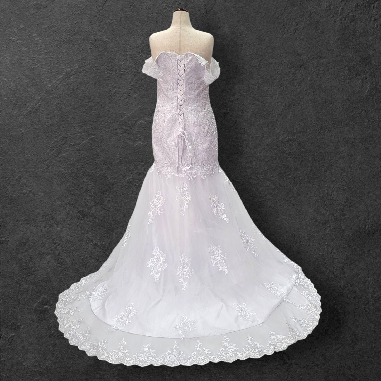 Trumpet Style Wedding Dress with Off Shoulder Sleeves and Corset Back