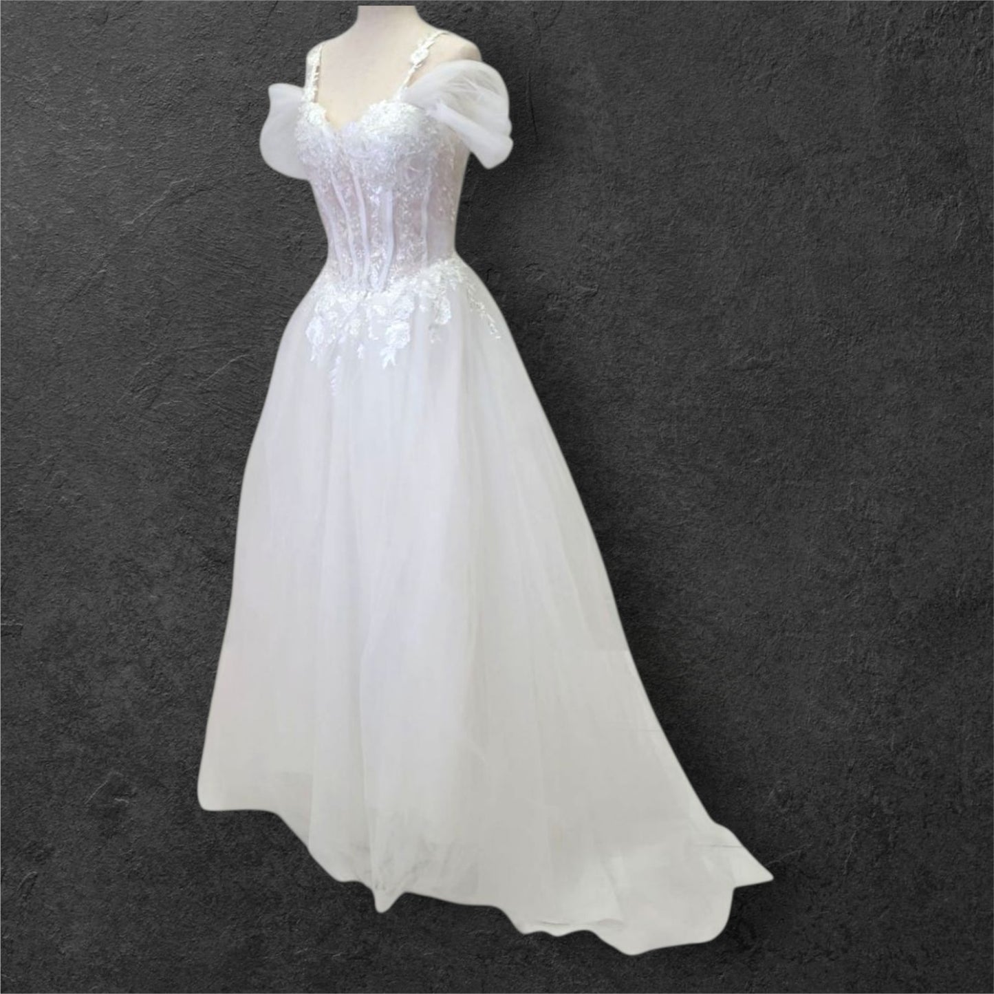 Tulle Off-Shoulder Ballgown Wedding Dress with Corset Boning