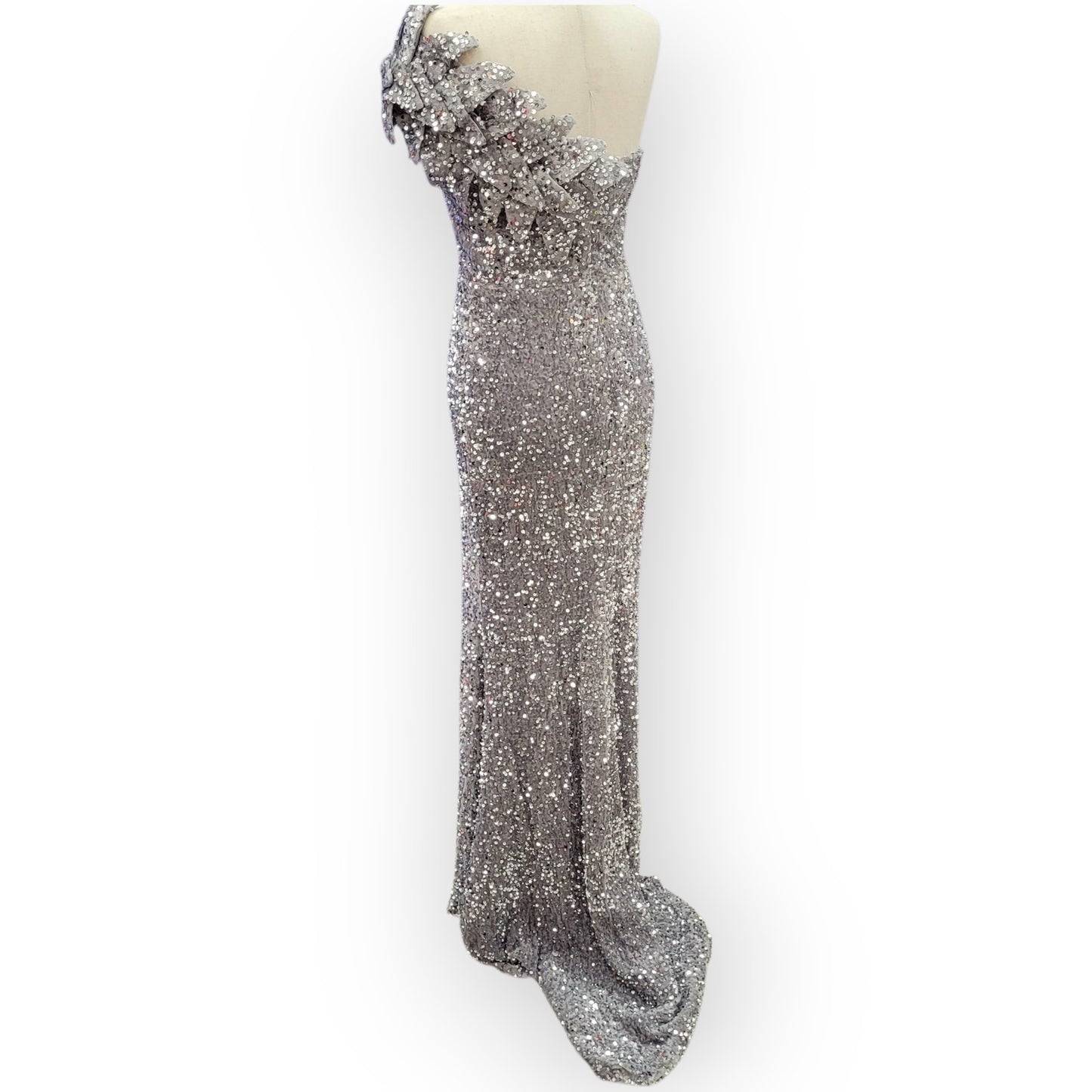 Elegant and Fun Sequin Evening Gown with Decorative Shoulder Strap