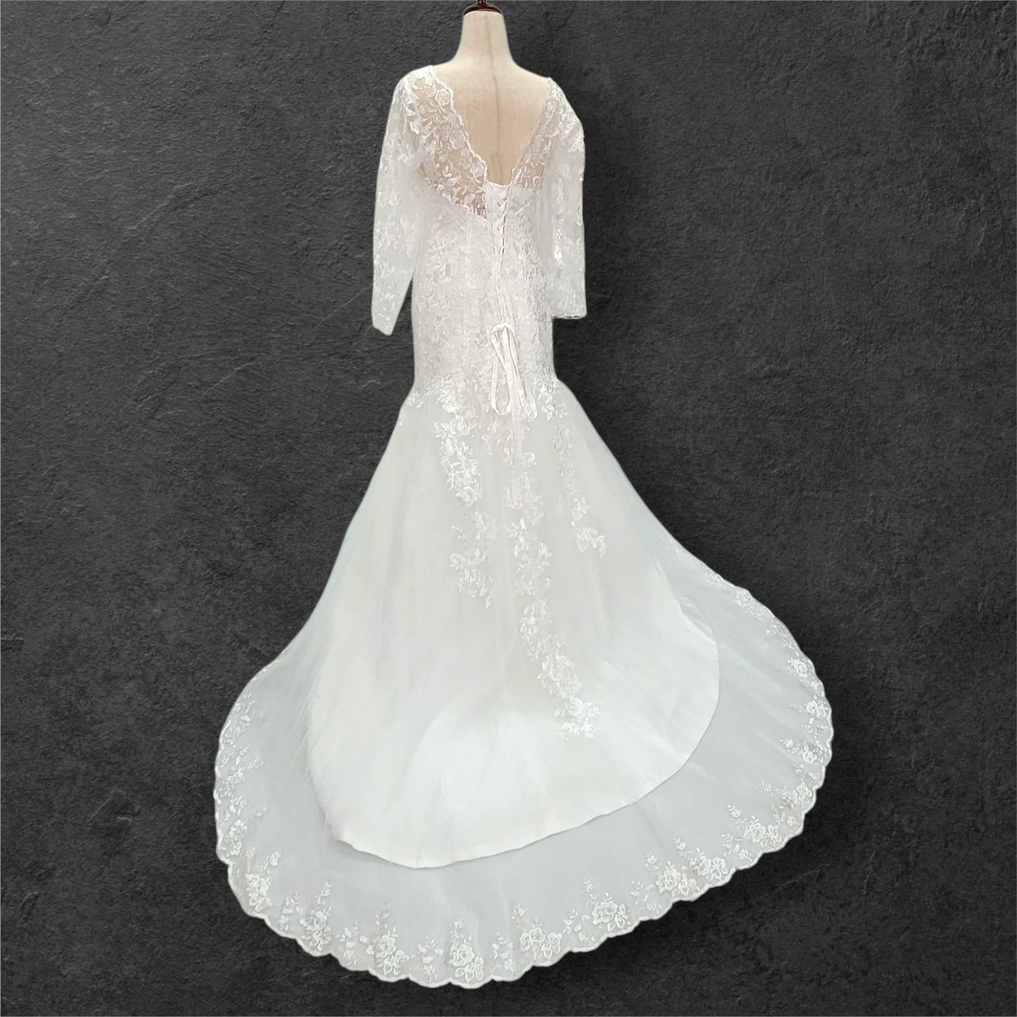 Long Sleeve Trumpet Style Wedding Dress with V Neck and Corset Back