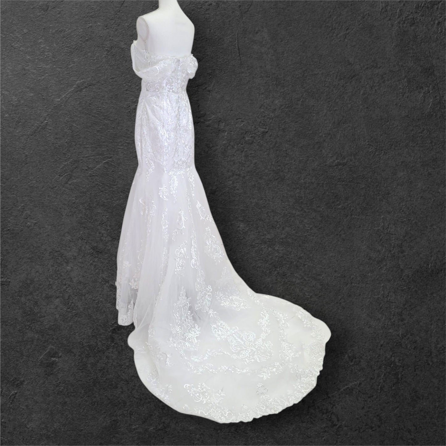 Off Shoulder Trumpet Wedding Dress with Train and Corset