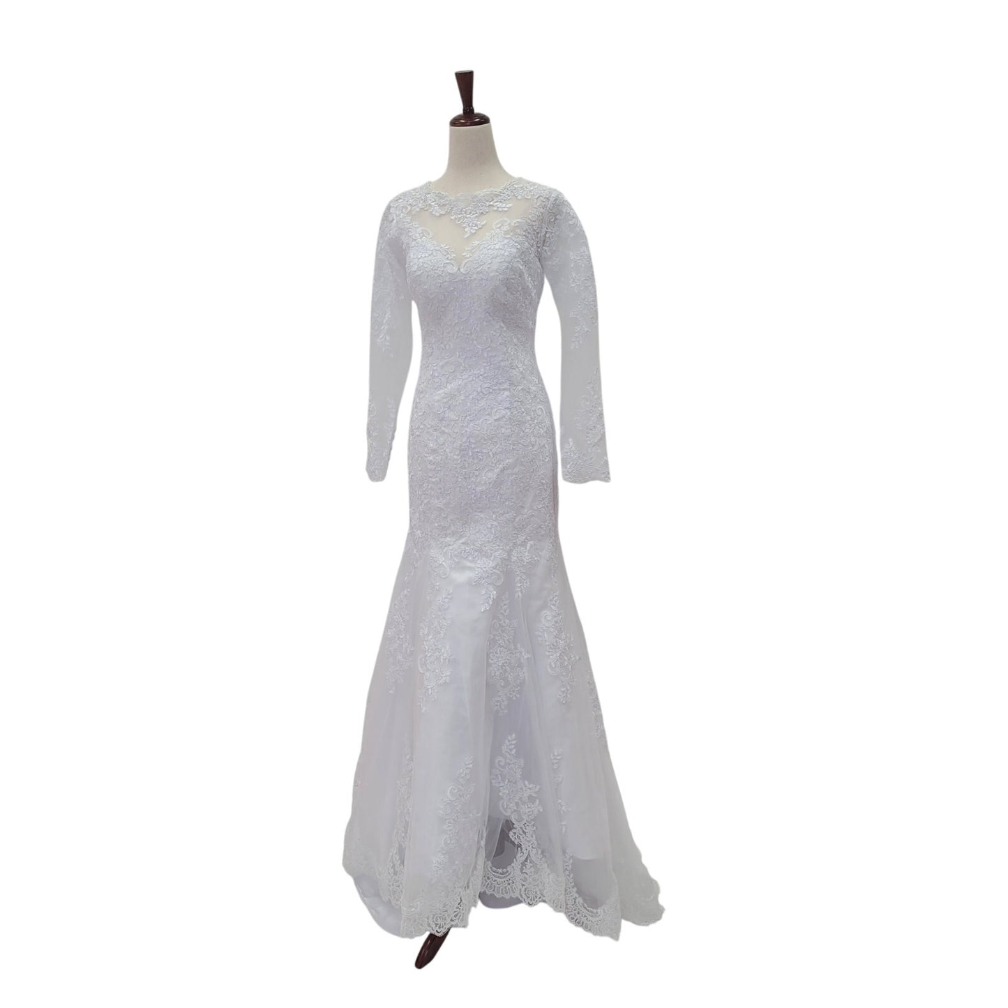 Long Sleeve Trumpet Style High Neckline Wedding Dress