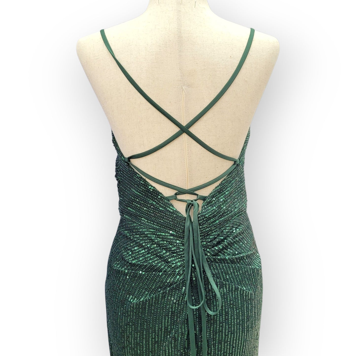 Strappy Evergreen Sequin Gown with Corset Back