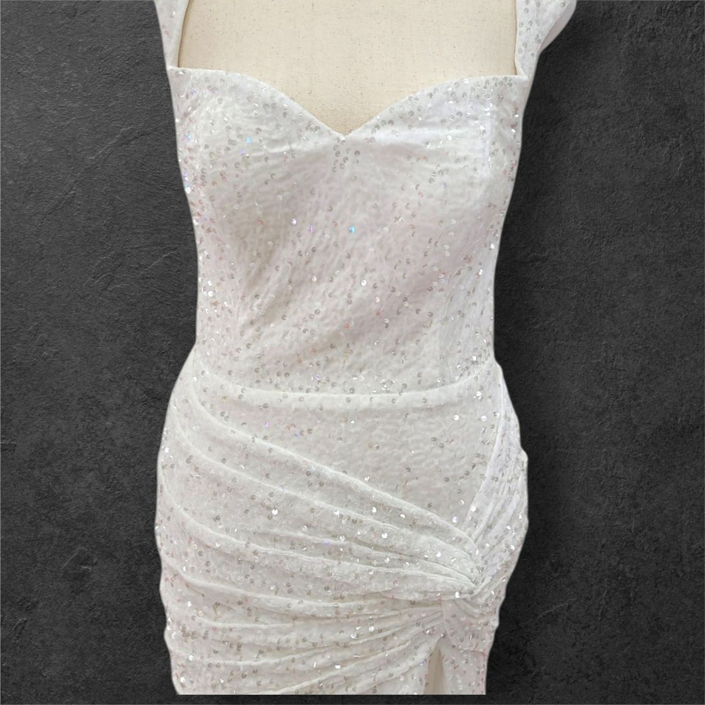 Hip Hugging Sequin Wedding Dress with Off Shoulder Sleeves and Corset Back