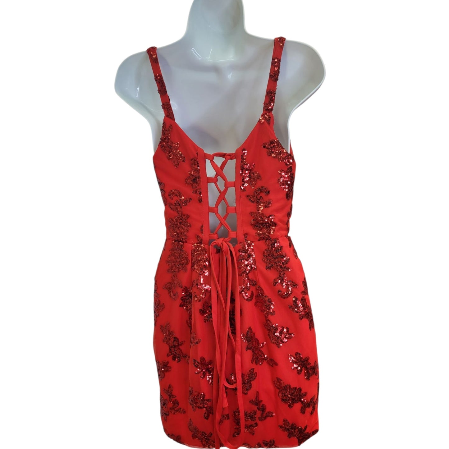 Women's Short Red Sequin Patterned Dress