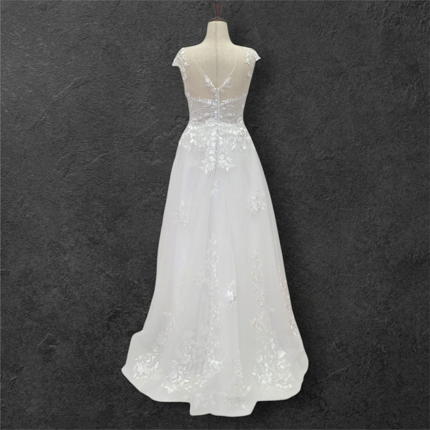 Cap Sleeve Wedding Dress with Floral Embroidery on Sparkle Fabric