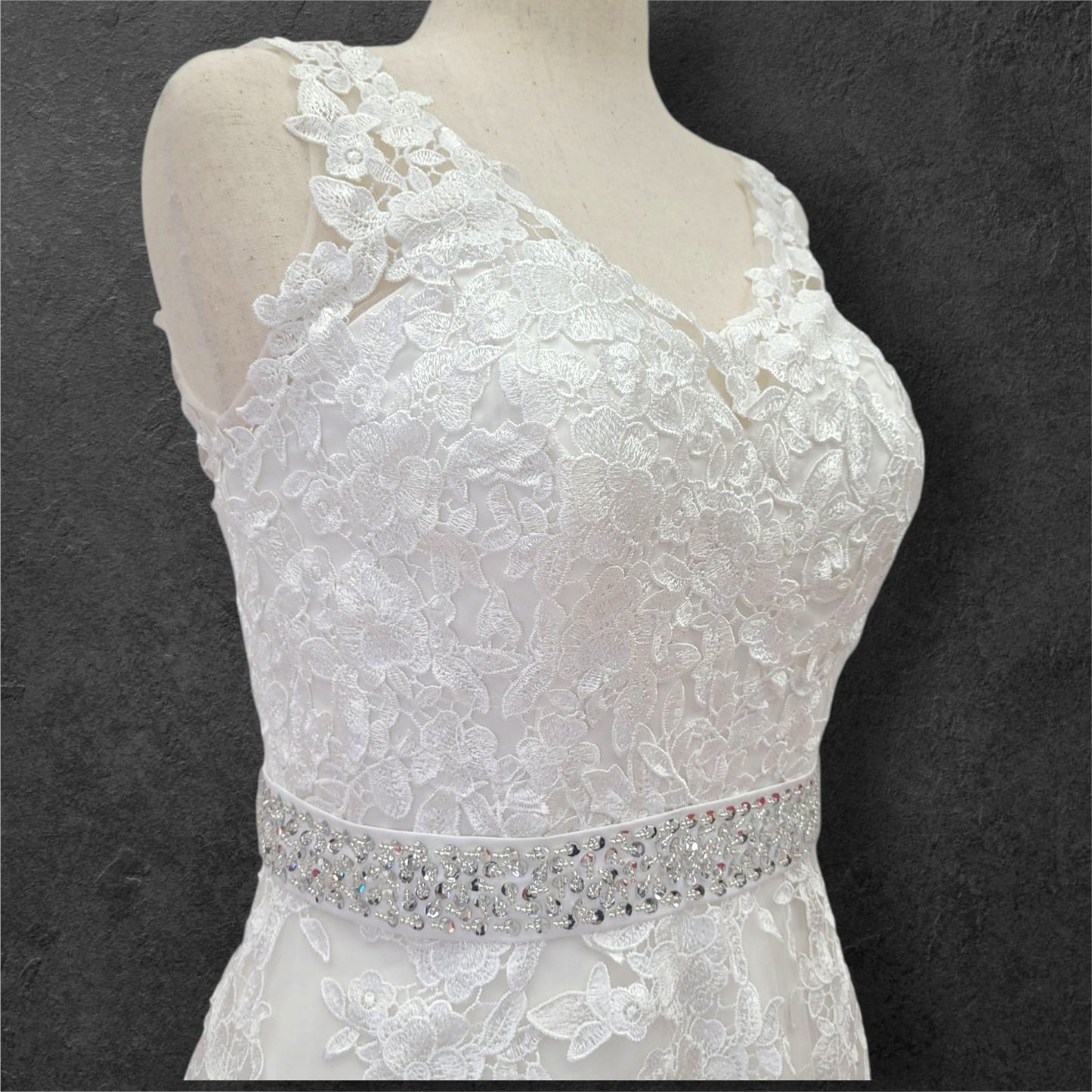 A Line Wedding Dress Silver Belt and Long Train