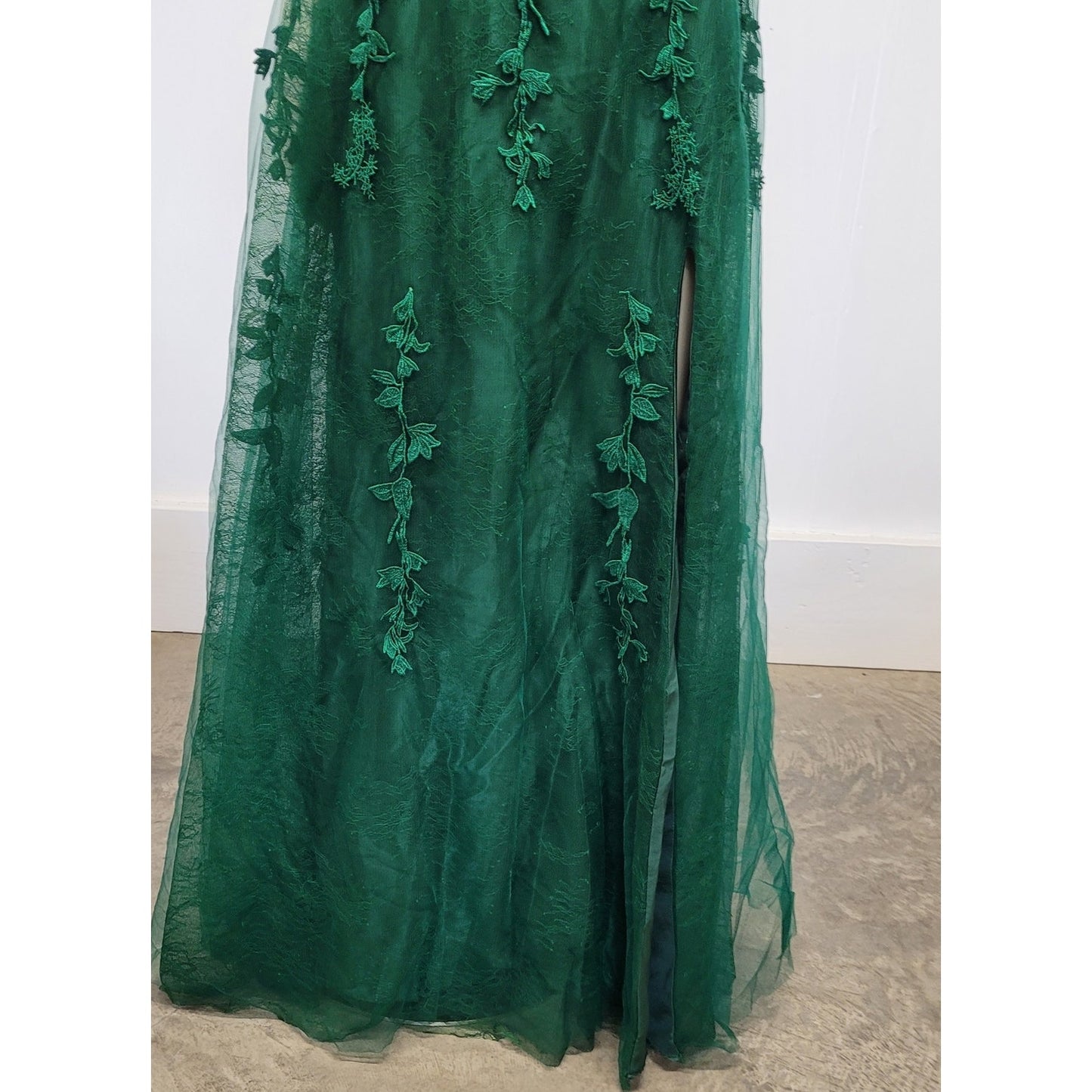 Vine Dress with Semi-Sheer Bodice Corset Back Tulle Skirt Evergreen