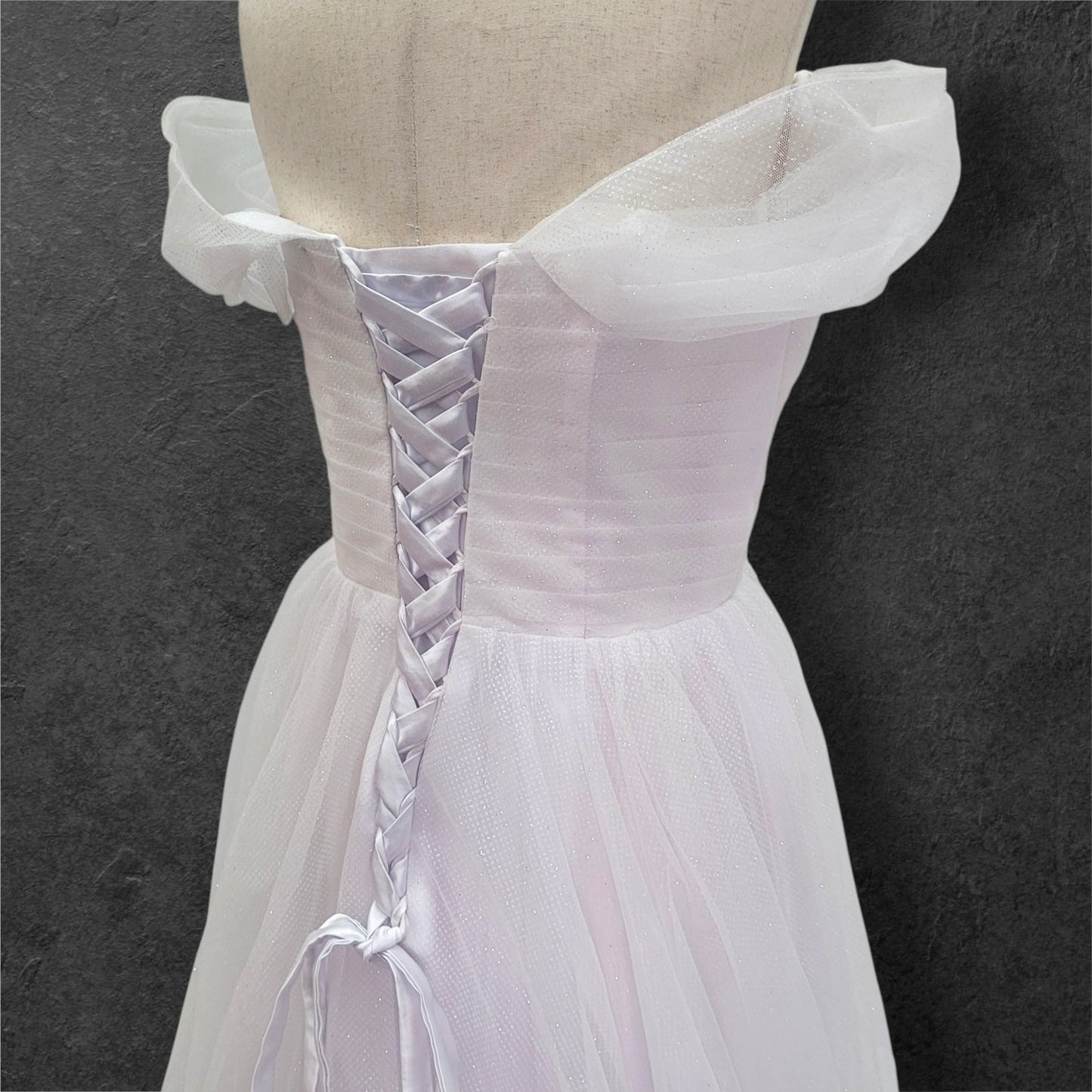 Long Sparkle Ballgown Style Wedding Dress with Off Shoulder Sleeves