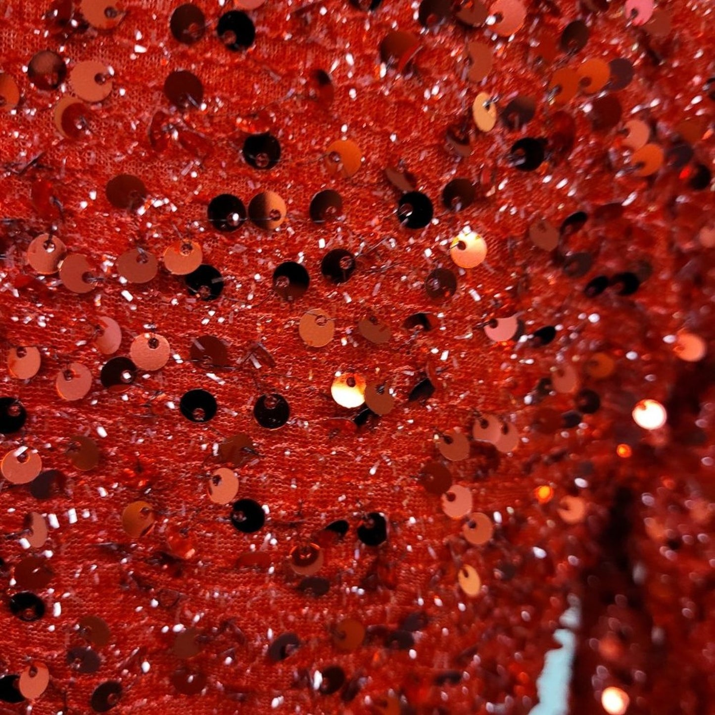 Bright Red Gala Gown with Sequin Bodice and Long Sleeves