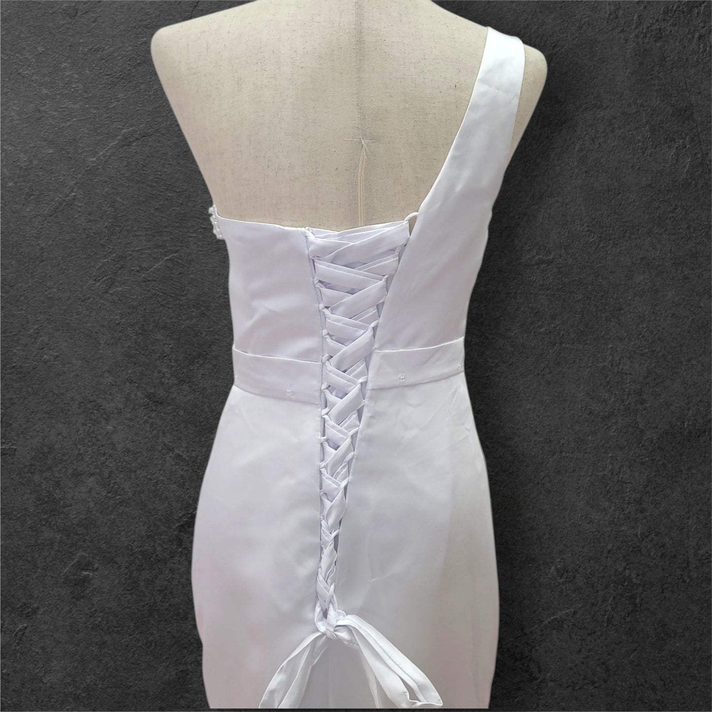 One Shoulder Satin Wedding Dress with Detachable Skirt
