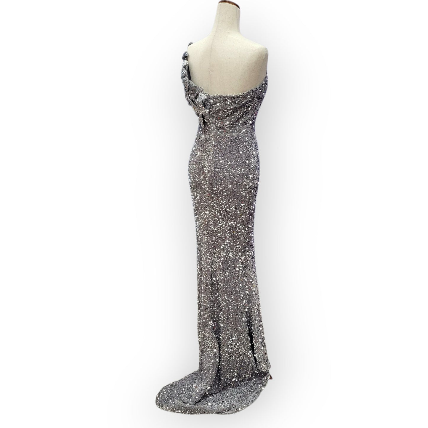 Elegant and Fun Sequin Evening Gown with Decorative Shoulder Strap