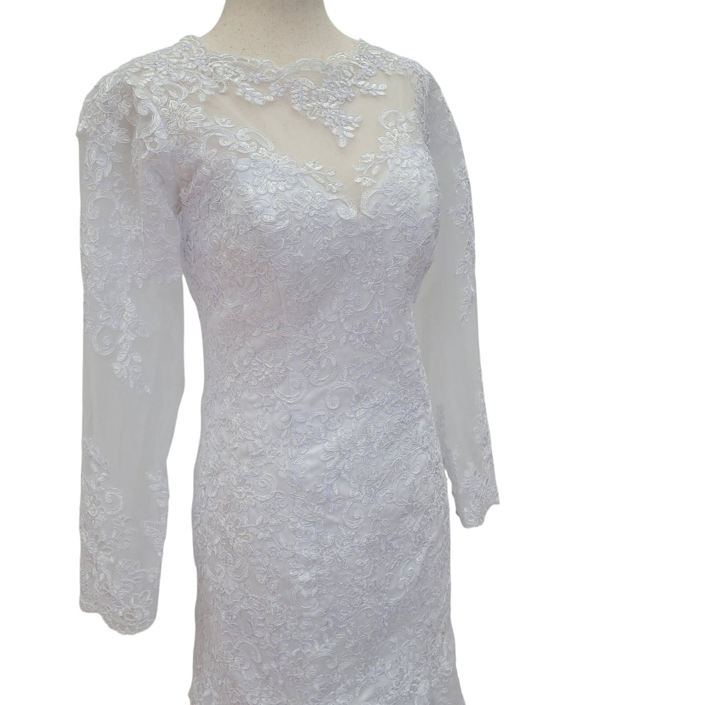 Long Sleeve Trumpet Style High Neckline Wedding Dress