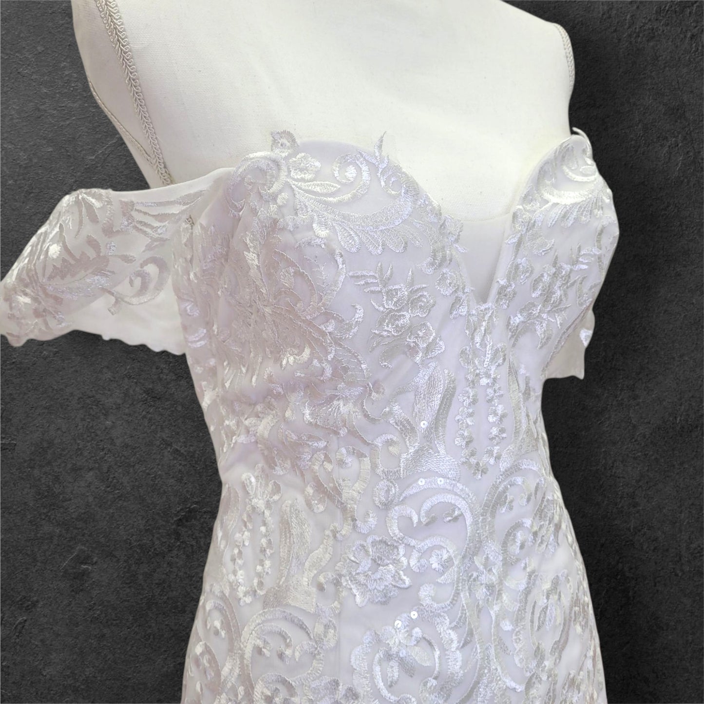 Off Shoulder Trumpet Wedding Dress with Train and Corset