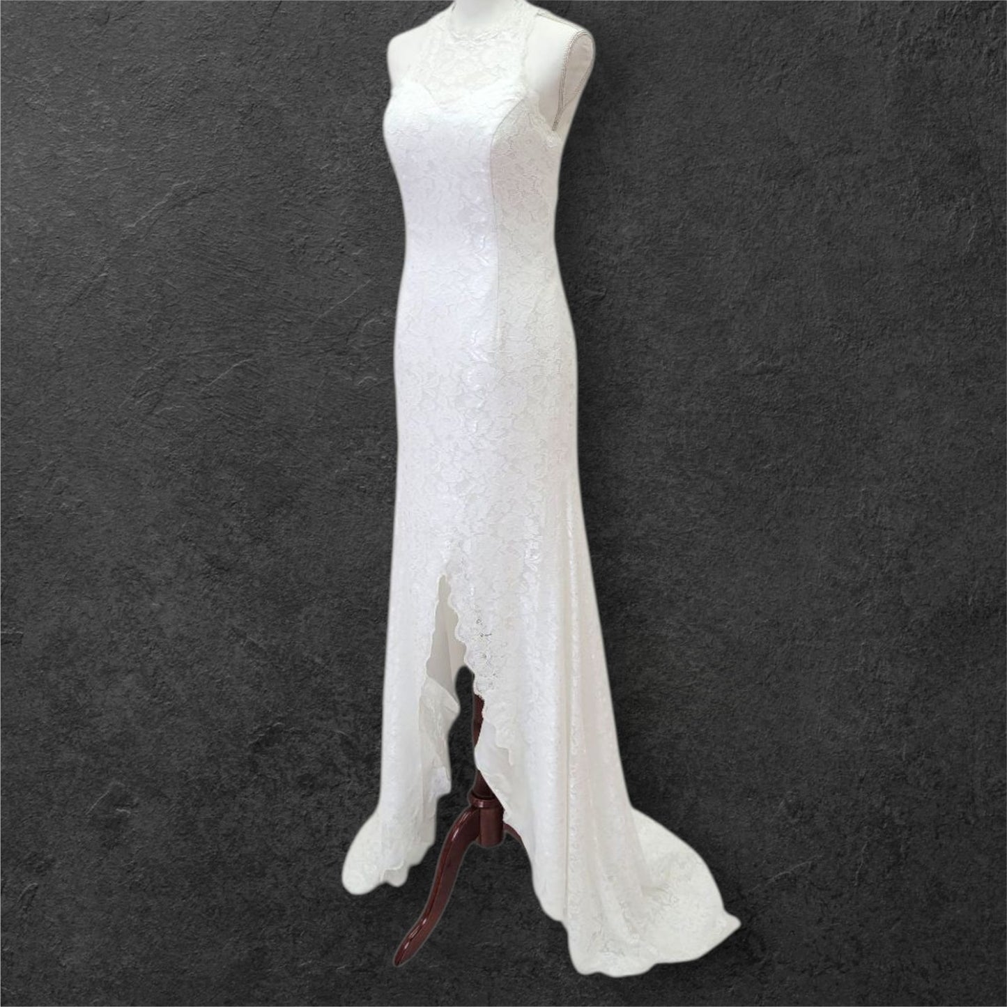 Lace Open Back Wedding Dress with High Neckline