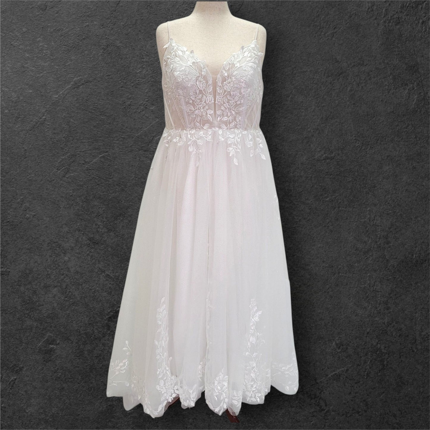 Tulle A Line Wedding Dress with Low Back and Sparkle Throughout