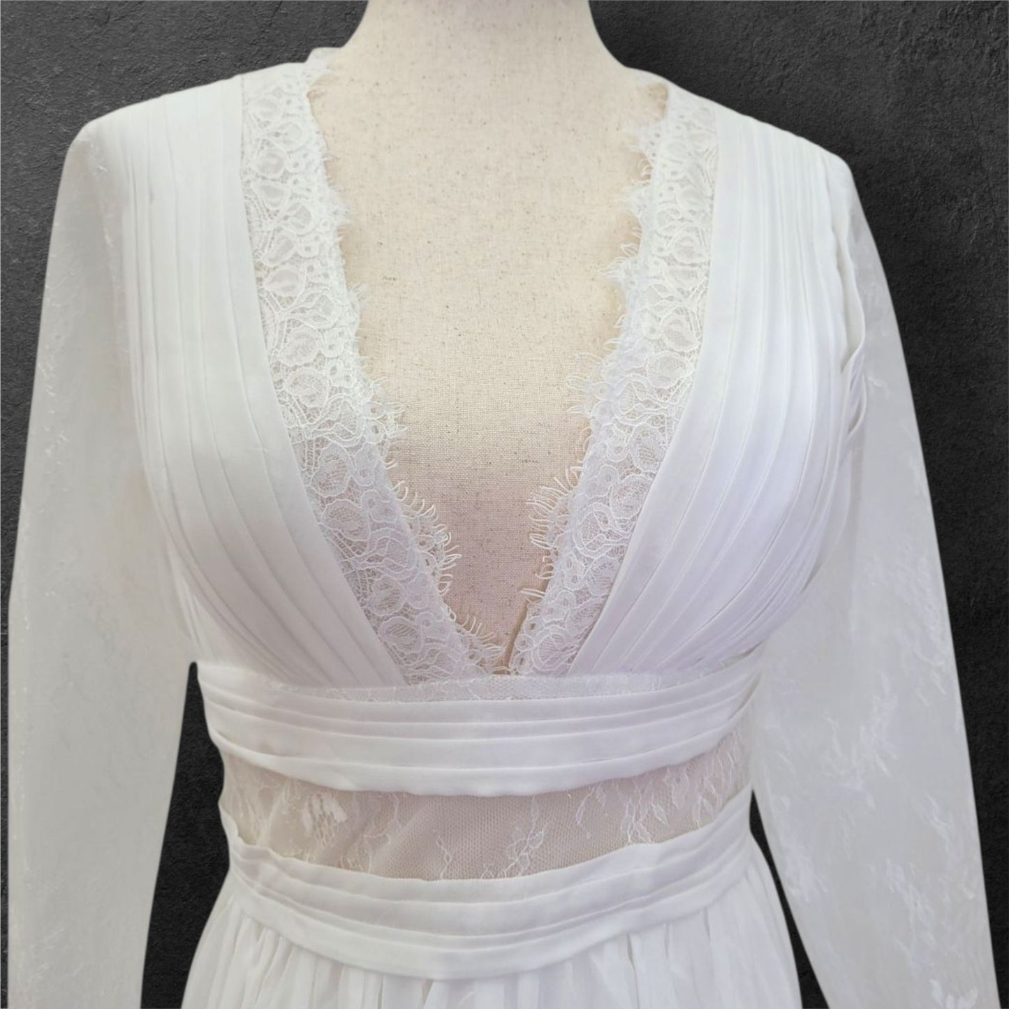 Boho Column Wedding Dress with Semi Sheer Midsection Band