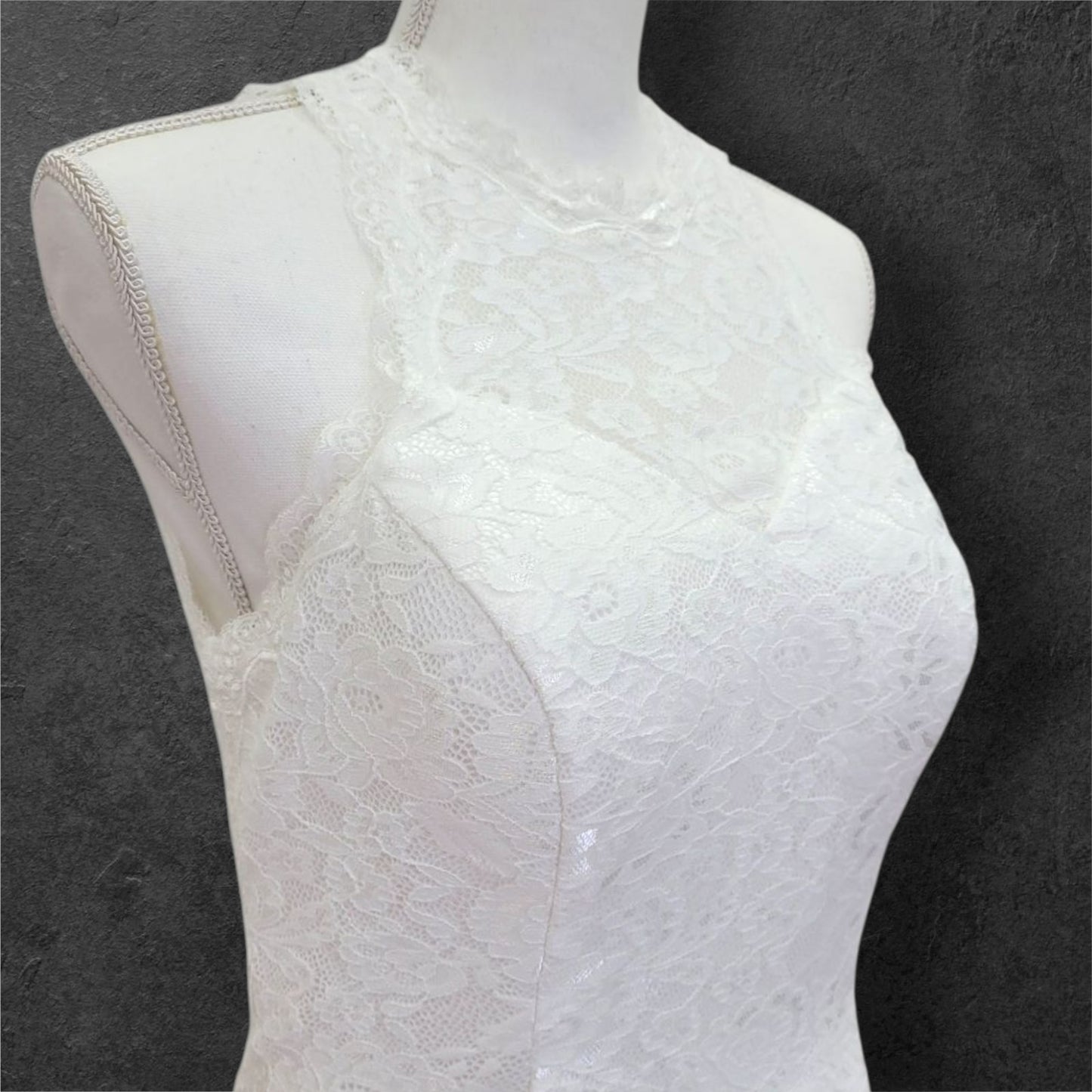 Lace Open Back Wedding Dress with High Neckline
