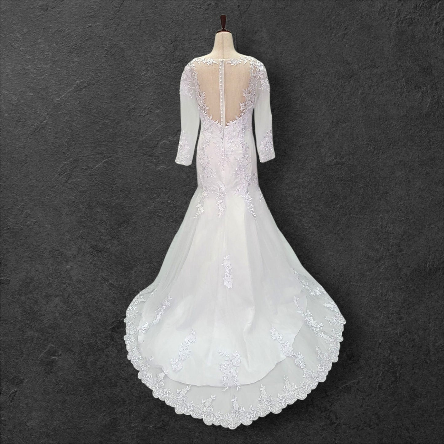 Long Sleeve Fit n Flair Wedding Dress with Zipper High Back Mesh Design