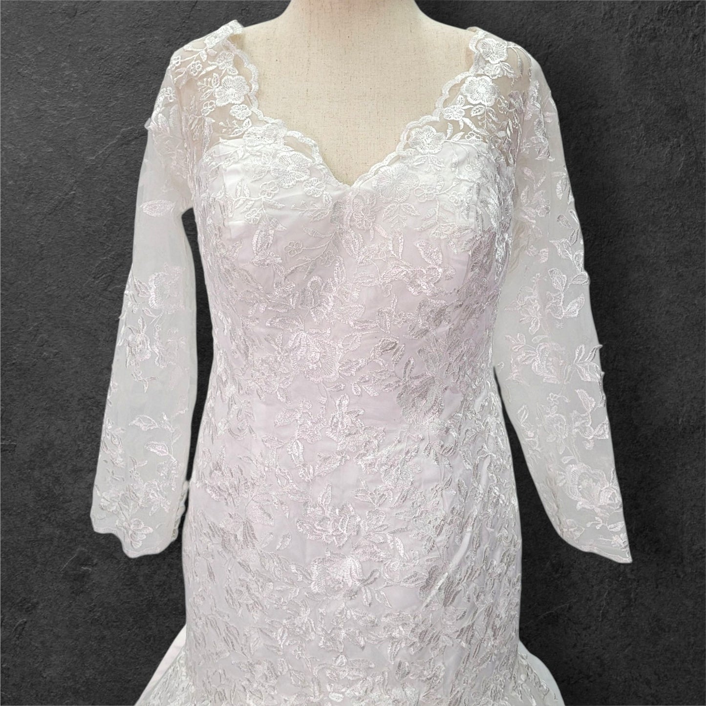 Long Sleeve Trumpet Style Wedding Dress with V Neck and Corset Back