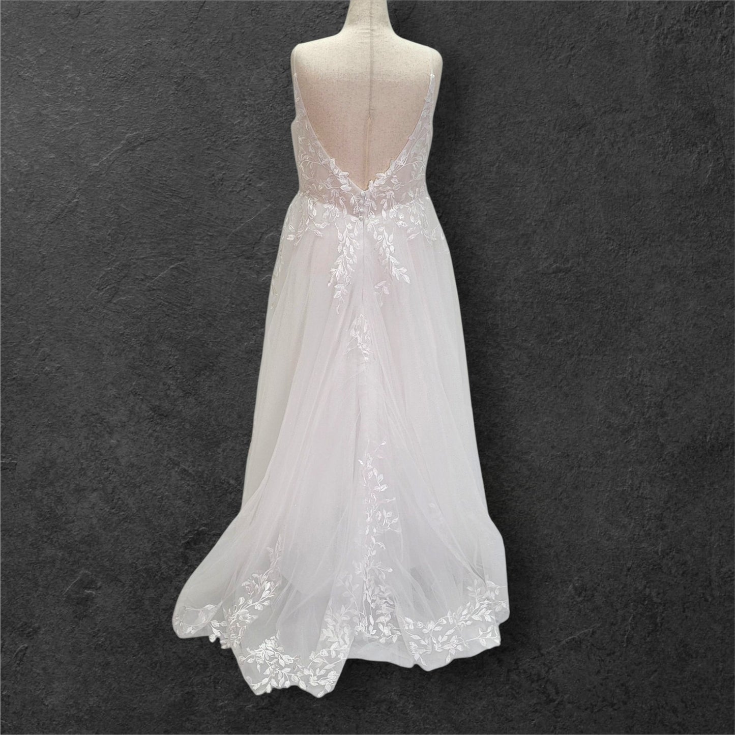 Tulle A Line Wedding Dress with Low Back and Sparkle Throughout