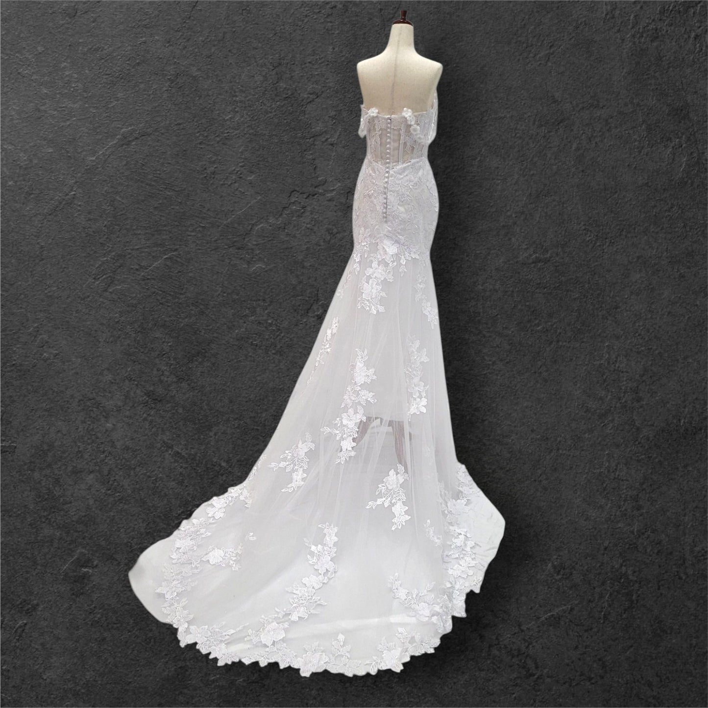 Fit n Flair Style Wedding Dress with Plunging V Neck and Train