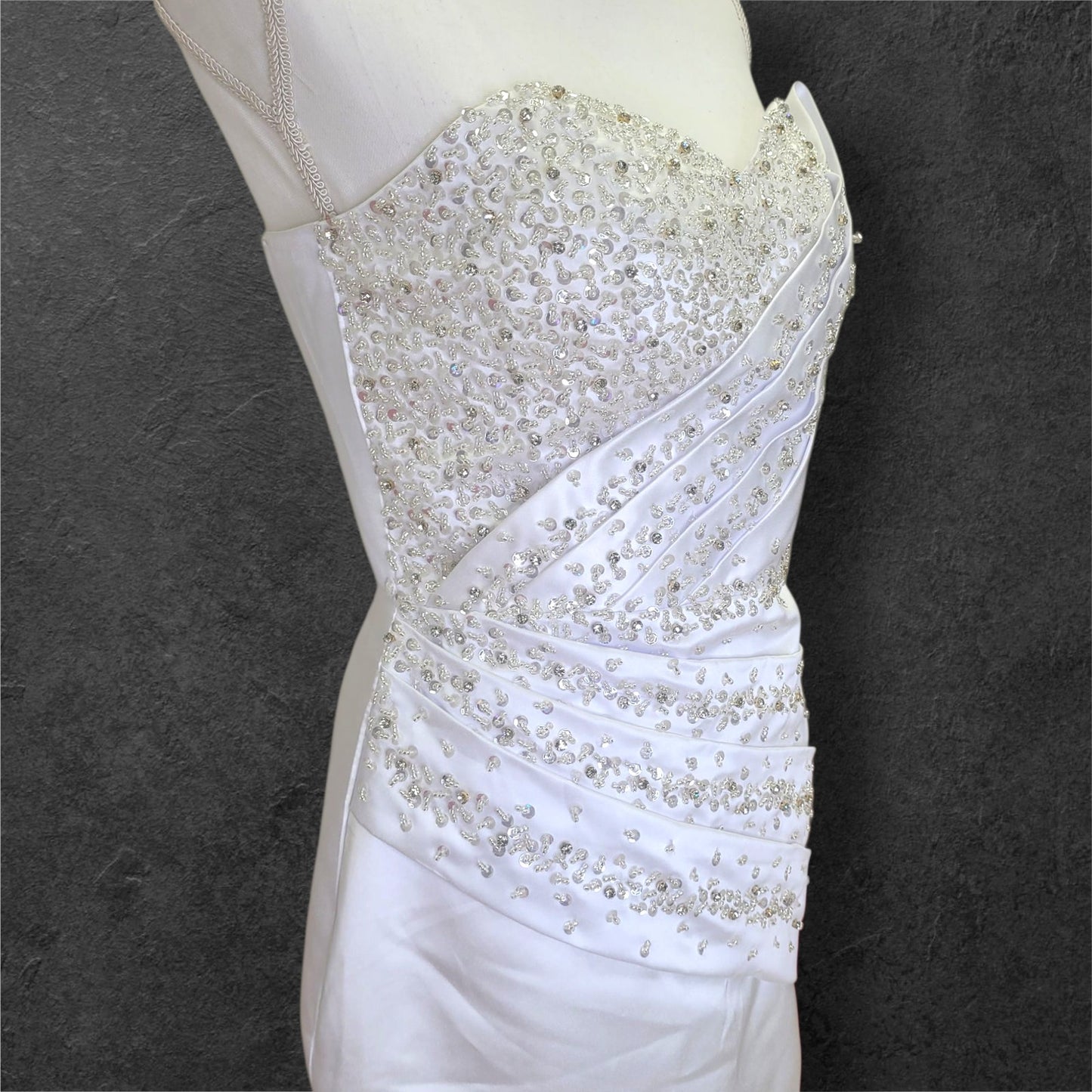 Stunning Strapless Satin Gown with Detachable Skirt
