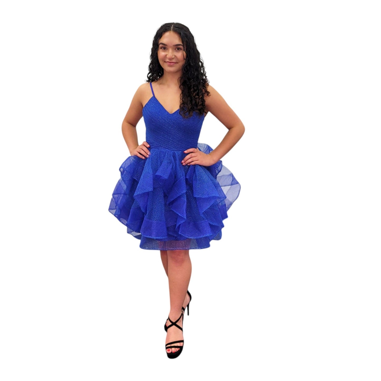 Short Tulle Sparkle Layered Dress with Mesh Top and Straps