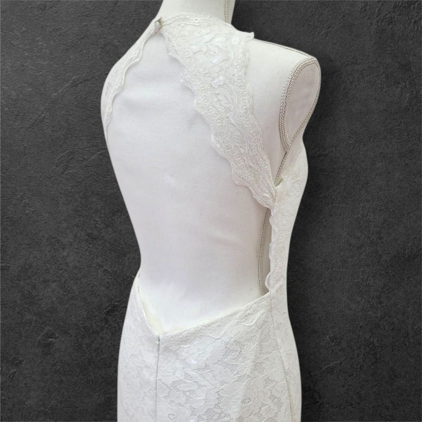 Lace Open Back Wedding Dress with High Neckline